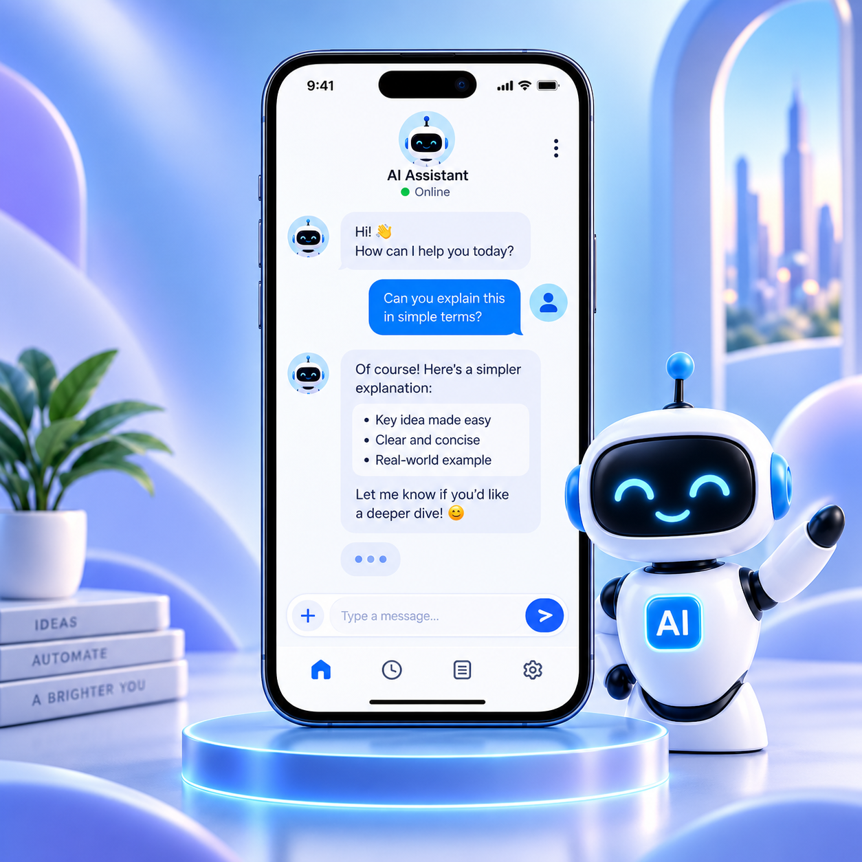 GPT-powered chatbot app answering a customer question on a mobile screen