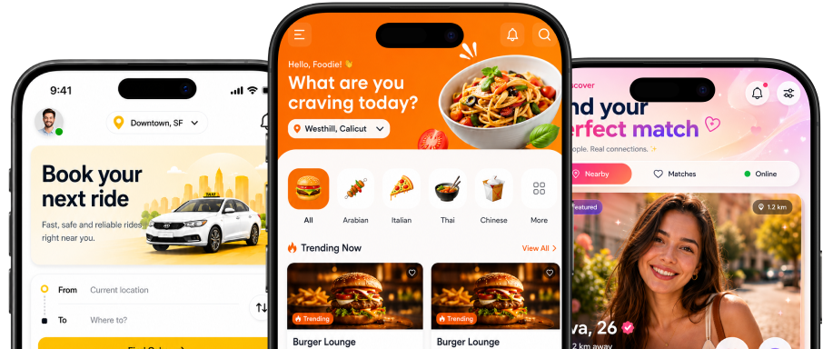 AI clone app screens for chat, search and voice