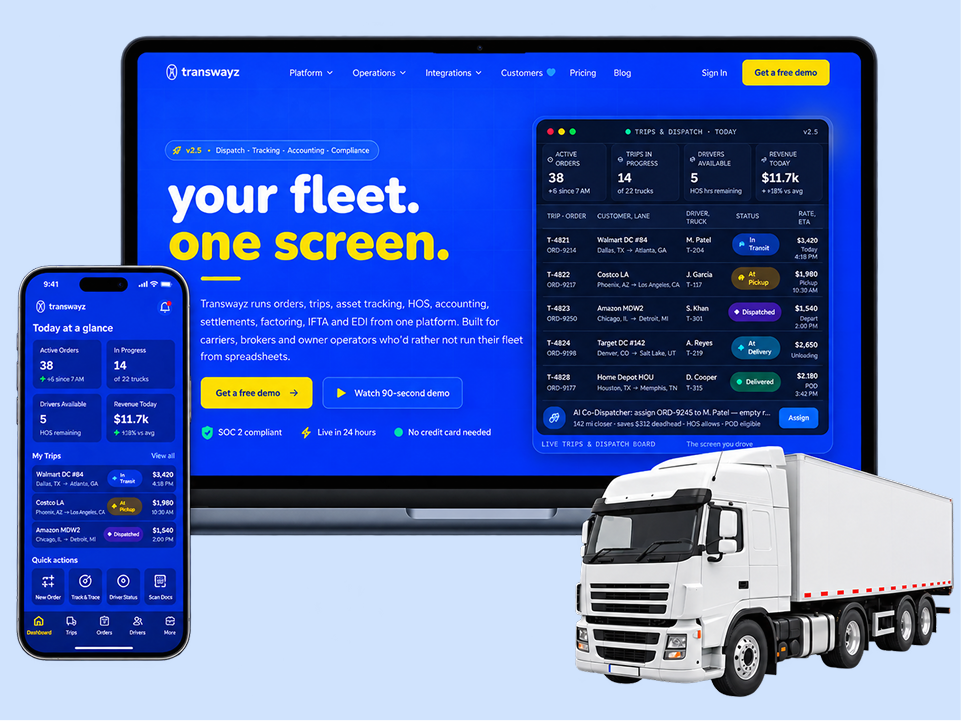 Logistics &amp; Freight Platform, Transwayz screens