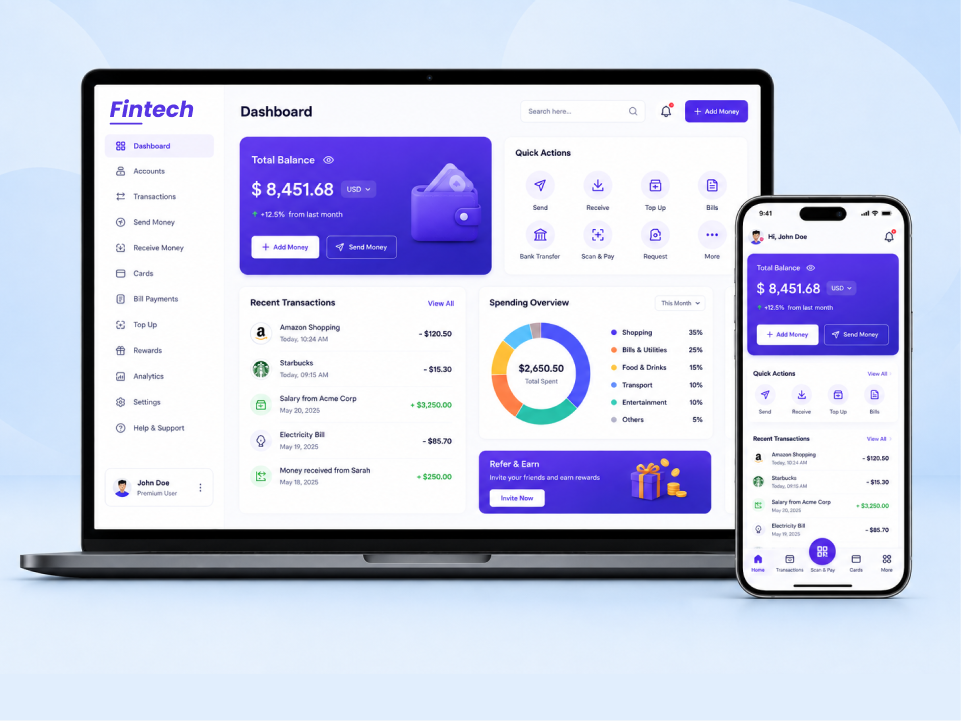 Fintech Digital Wallet App, Finova screens