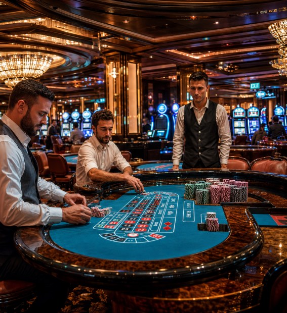 Live dealer casino table with players placing bets