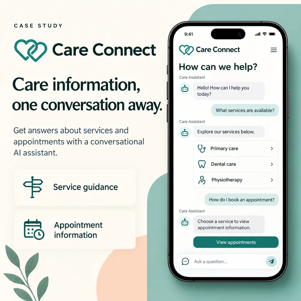 CareConnect mobile app with a conversational care assistant for services and appointments