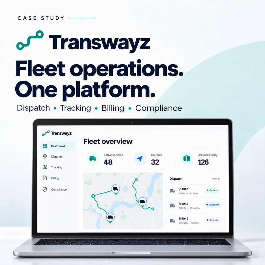 Transwayz fleet operations dashboard with dispatch, tracking, billing and compliance