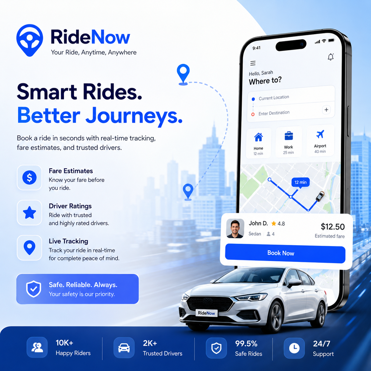 RideNow app screens