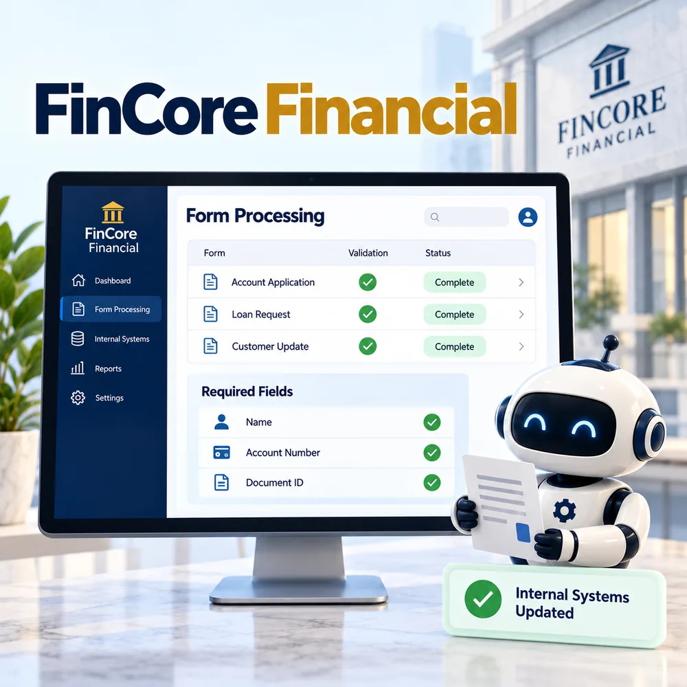 FinCore Financial RPA workflow dashboard