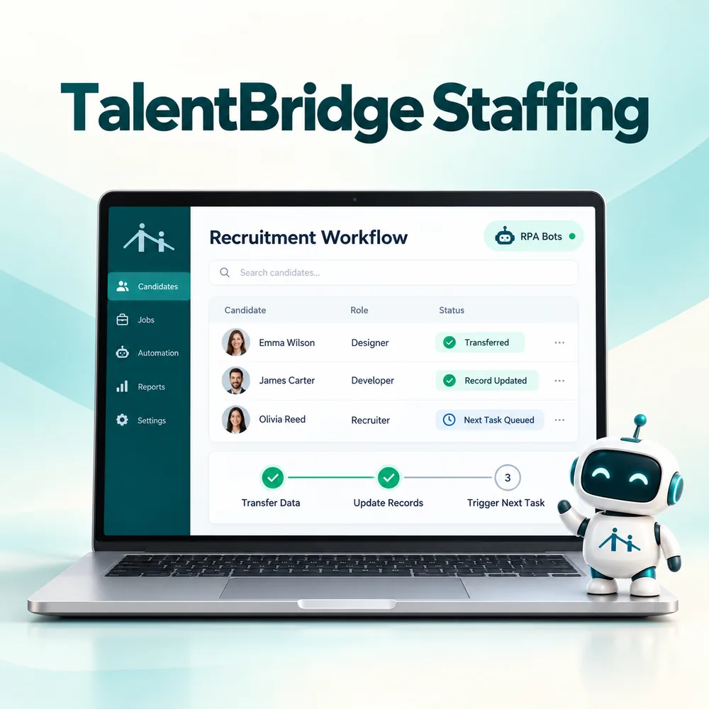 TalentBridge Staffing RPA workflow dashboard