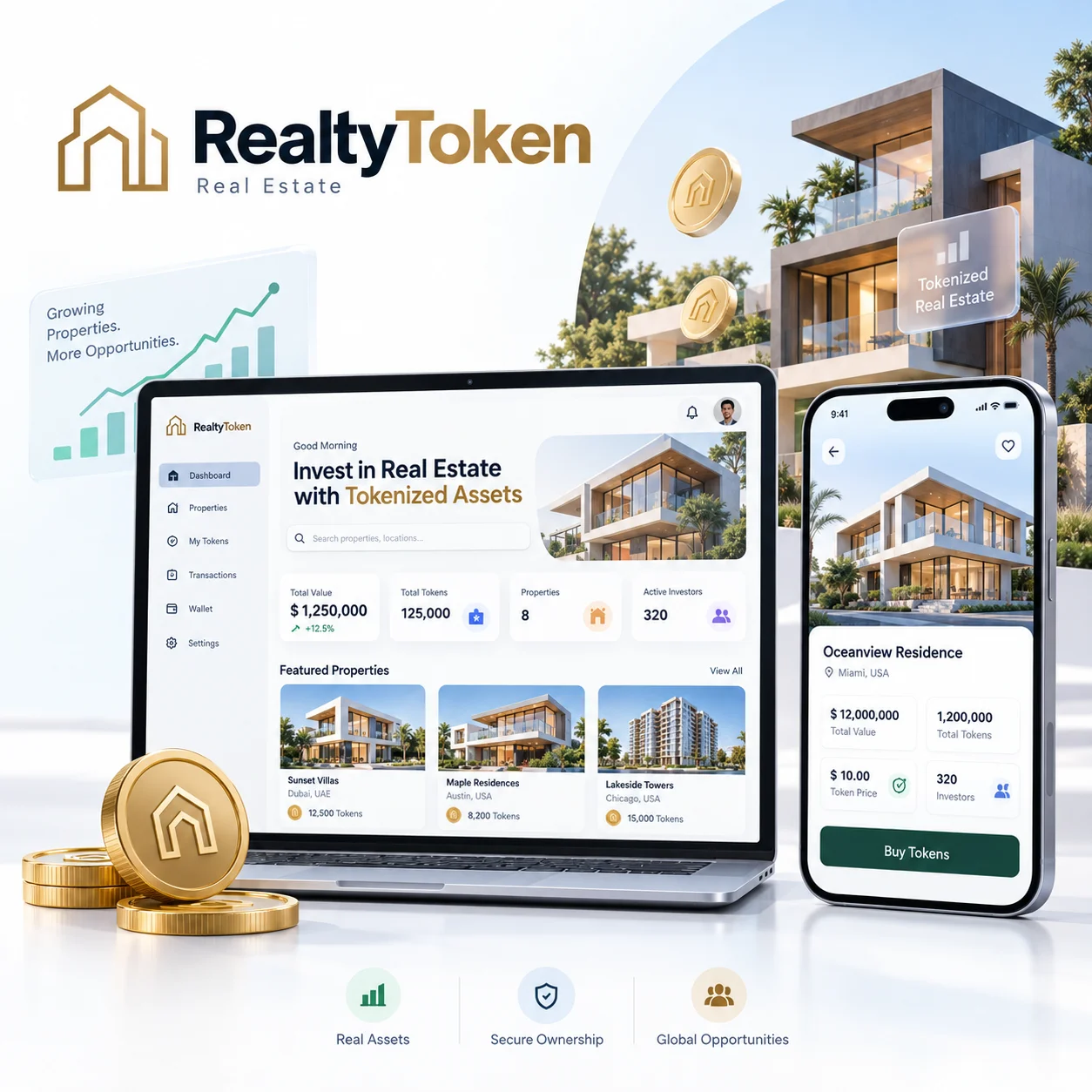 RealtyToken tokenized property platform on laptop and phone