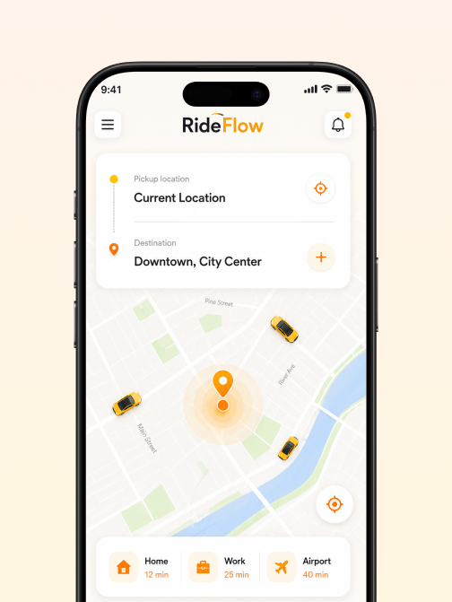 Taxi booking app running live tracking on a phone